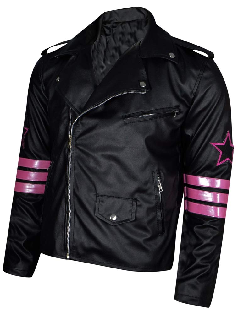 Wrestler Hitman Bret Hart Skull Black Leather Jacket, XXS